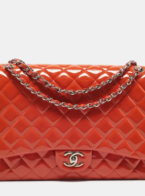 Chanel Classic Double Flap XL Orange Patent Leather Flap bag