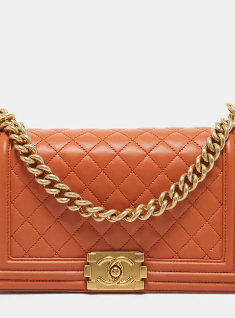 Chanel Orange Quilted Leather Medium Classic Boy Flap Bag