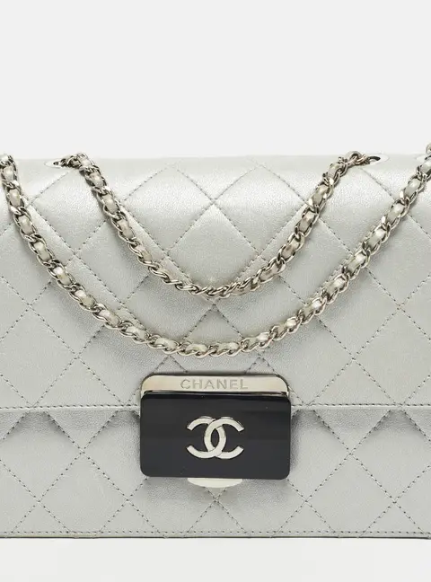 Chanel Silver Quilted Leather Beauty Lock Flap Bag