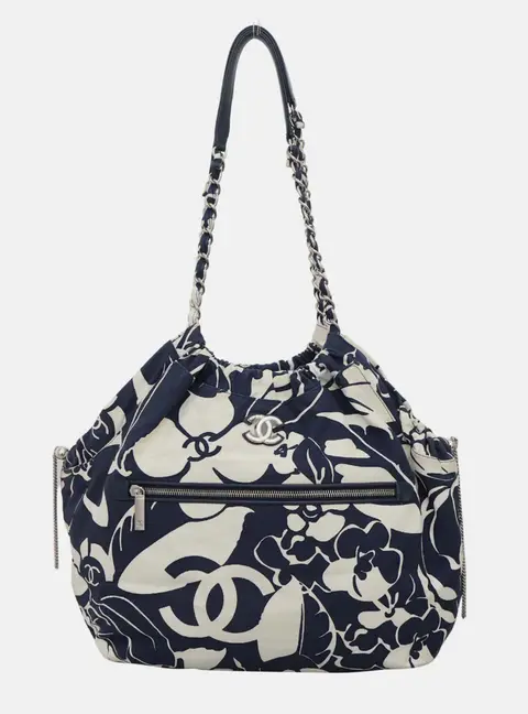 Chanel Coco Beach Large Blue White Canvas Tote Bag