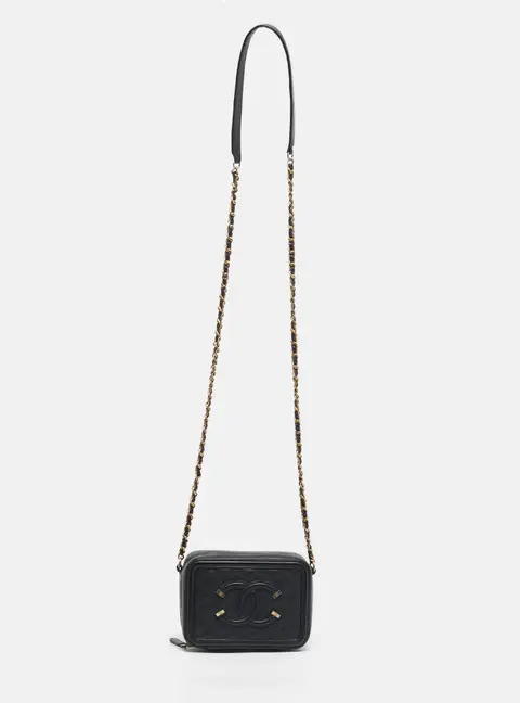 Chanel Black Quilted Caviar Leather CC Filigree Vanity Bag