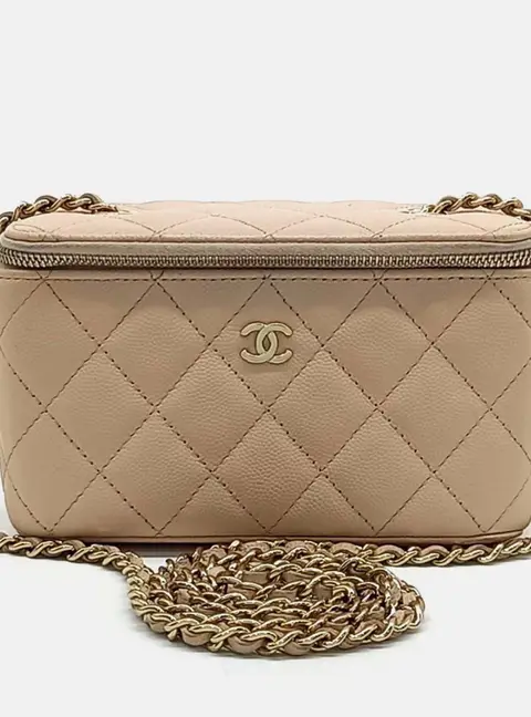 Chanel Small Vanity Crossbody Beige Grained Calfskin Leather Shoulder Bag