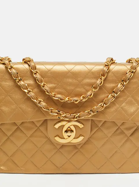 Chanel Gold Quilted Leather Vintage Classic Single Flap Bag