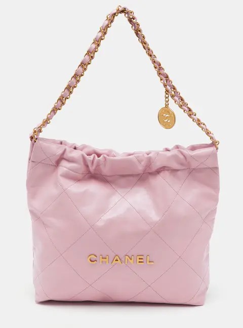 Chanel Light Pink Quilted Shiny Leather Small 22 Bag