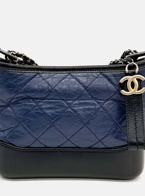 Chanel Gabrielle Small Navy Blue Calfskin Leather Hobo Bag