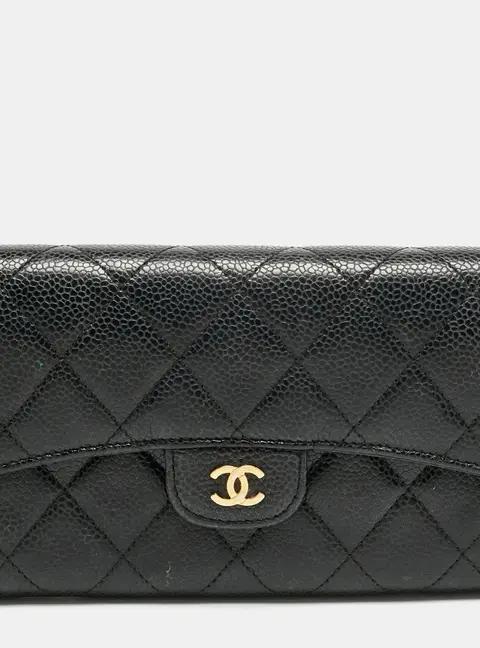 Chanel Black Quilted Caviar Leather Classic L Flap Wallet