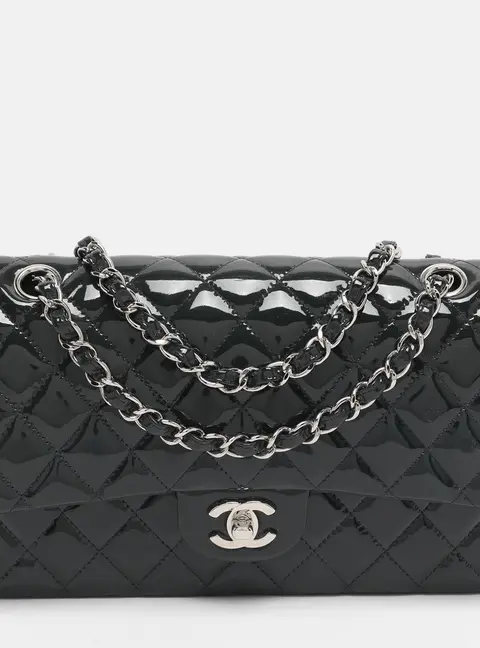 Chanel Green Quilted Patent Leather Medium Classic Double Flap Bag