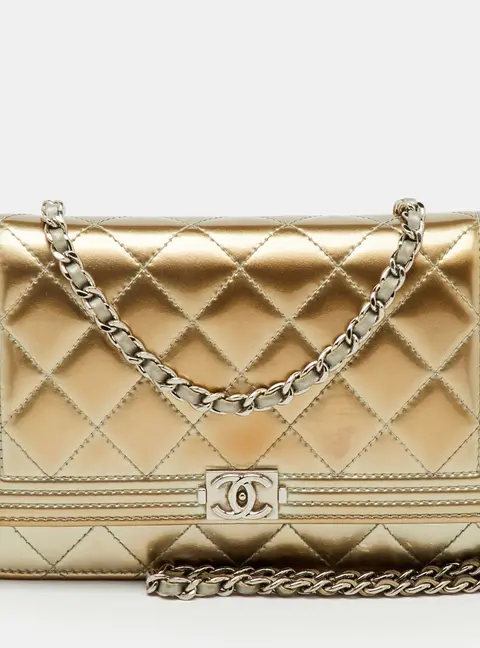 Chanel Metallic Grey Quilted Patent Leather Classic Boy WOC Bag