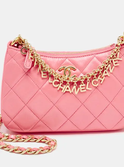 Chanel Metallic Pink Quilted Leather Charms Hobo