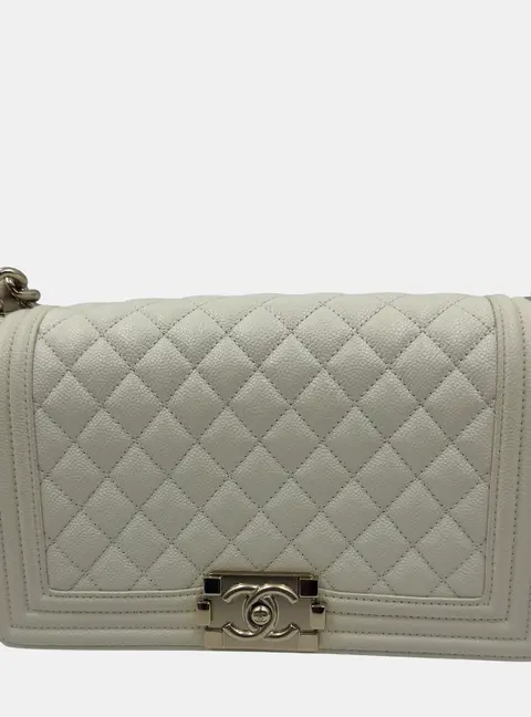 Chanel Medium White Quilted Caviar Leather Boy Flap Bag