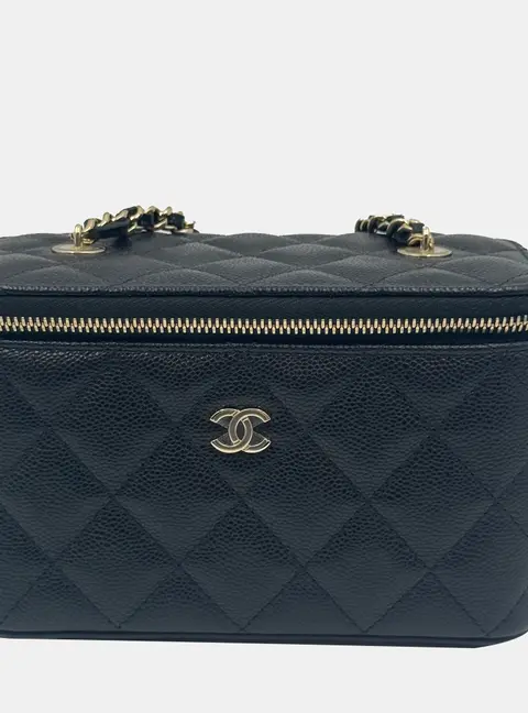 Chanel Classic Vanity Case with Chain Quilted Caviar Small Black Grained Calfskin Leather Crossbody Bag