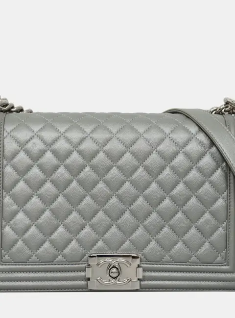 Chanel Boy New Medium Grey Grained Calfskin Leather Shoulder Bag