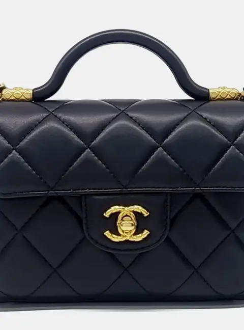 Chanel Top Handle Small Black Lambskin Leather Crossbody Bag