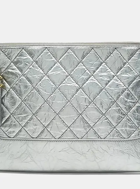 Chanel Gabrielle Silver Metallic Aged Calfskin Leather Clutch Bag