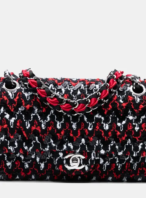 Chanel Medium Classic Sequined Tweed Double Flap Shoulder Bag