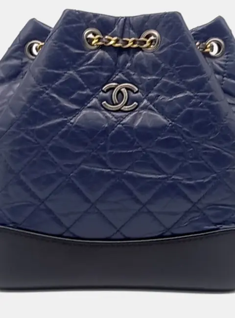 Chanel Gabrielle Small Blue Distressed Calfskin Leather Backpack Bag