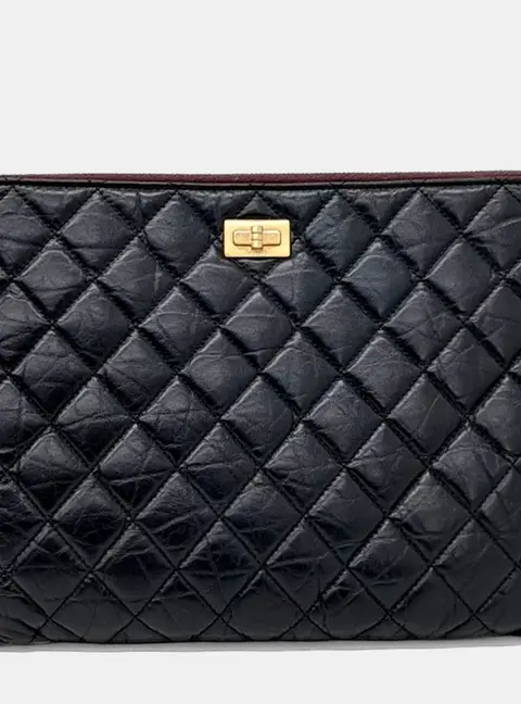 Chanel 2.55 Reissue New Medium Black Aged Calfskin Leather Clutch Bag