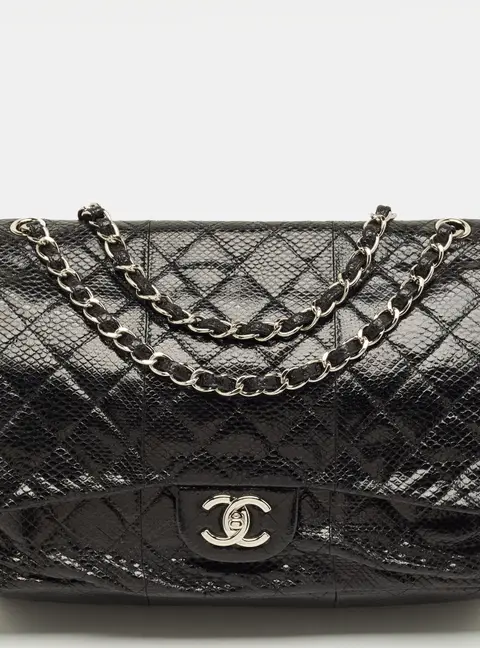 Chanel Black Quilted Karung Maxi Classic Double Flap Bag