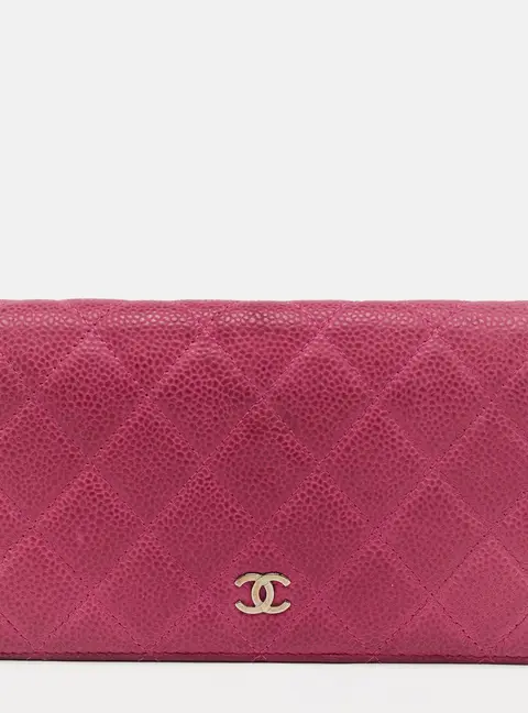 Chanel Pink Quilted Caviar Leather L Yen Long Wallet