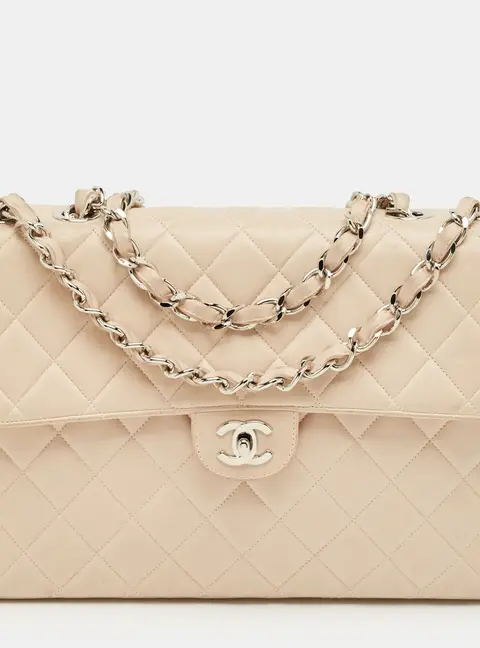 Chanel Beige Quilted Leather Jumbo Vintage Classic Single Flap Bag