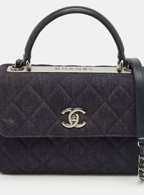 Chanel Trendy CC Navy Blue Denim and Leather Top Handle Bags