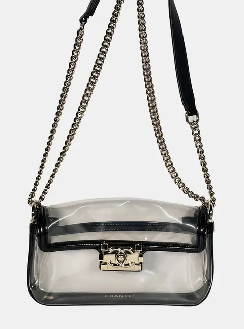 Chanel Naked Sand by the Sea Small Clear Vinyl Patent Leather Shoulder Bag