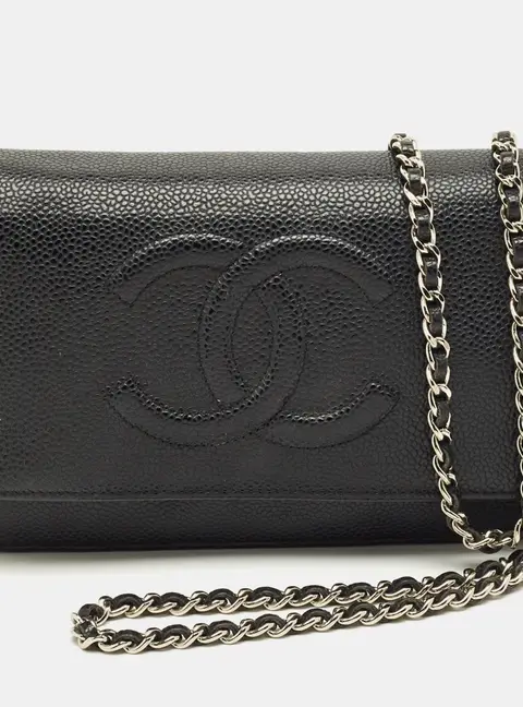 Chanel CC Black Caviar Leather Wallet On Chain