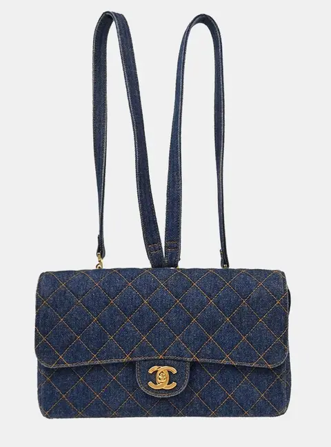 Chanel Vintage 1996 1997 Denim Blue Quilted Flap Backpack Bag