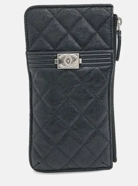 Chanel Boy Black Grained Calfskin Leather Phone Holder Bag