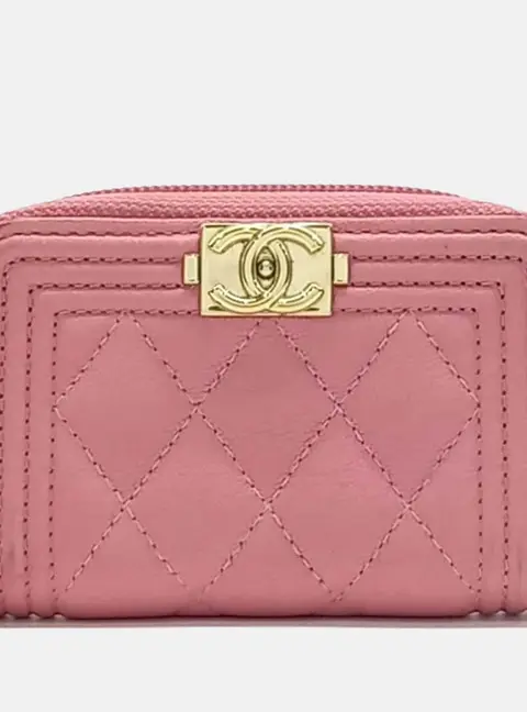 Chanel Boy Pink Caviar Leather Zip Around Card Holder Bag