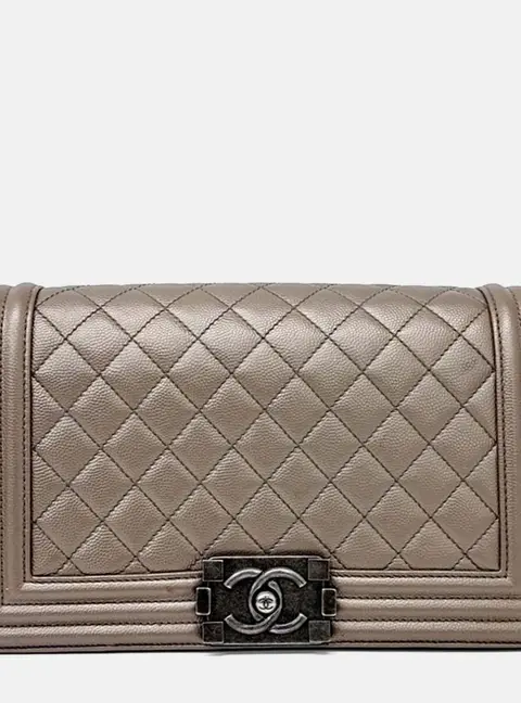 Chanel Boy Medium Bronze Metallic Caviar Leather Shoulder Bag