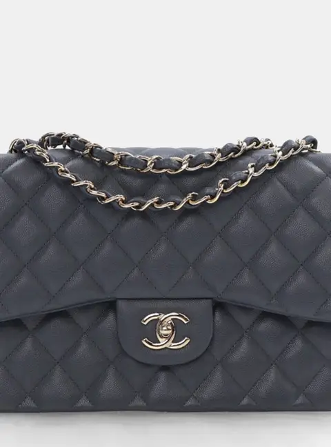 Chanel Classic Jumbo Black Caviar Calfskin Leather Double Flap Bag