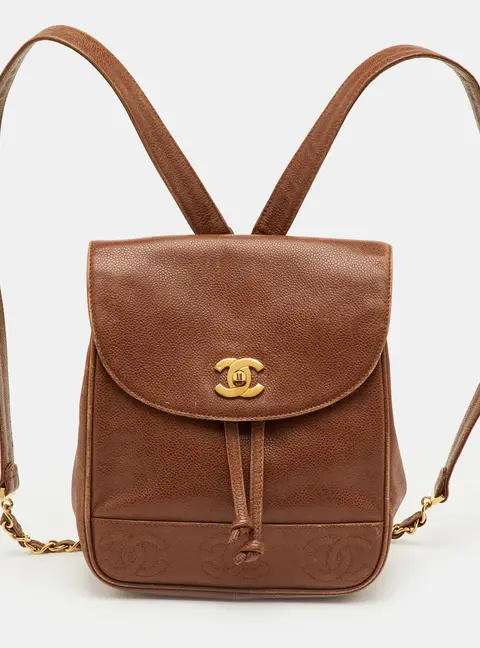 Chanel CC Drawstring Vintage Brown Caviar Leather Backpack