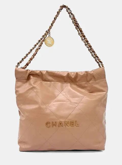 Chanel 22 Large Beige Quilted Calfskin Leather Tote Bag