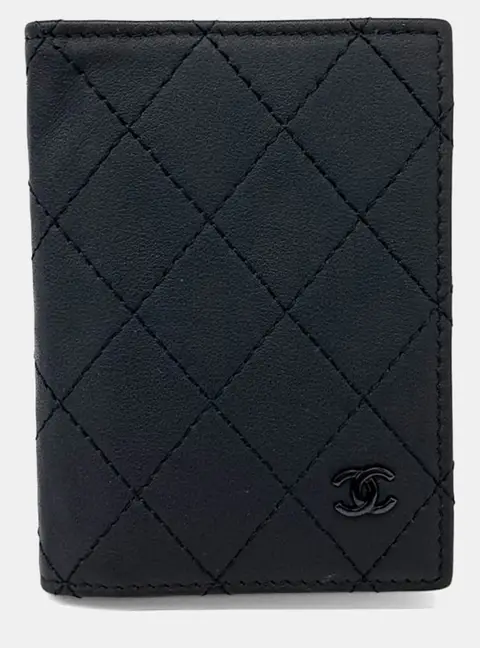 Chanel Small Black Quilted Lambskin Leather Card Holder Bag