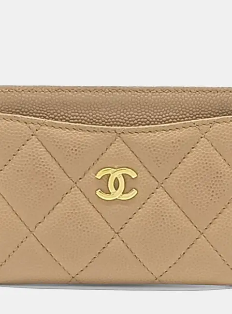 Chanel Classic Beige Grained Calfskin Leather Card Holder Bag