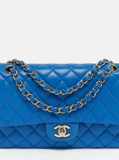 Chanel Classic Double Flap Medium Blue Quilted Leather Shoulder Bag