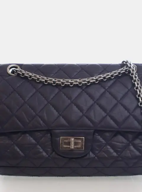 Chanel Reissue 2.55 225 Black Crumpled Calfskin Leather Shoulder Bag
