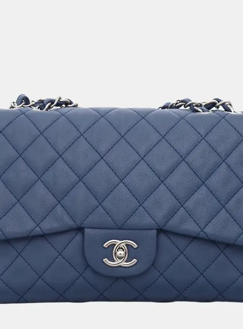 Chanel Jumbo Single Flap Blue Caviar Leather Shoulder Bag