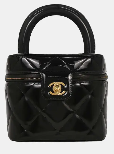 Chanel Barbie Collection Vanity Black Patent Leather Top Handle Bag
