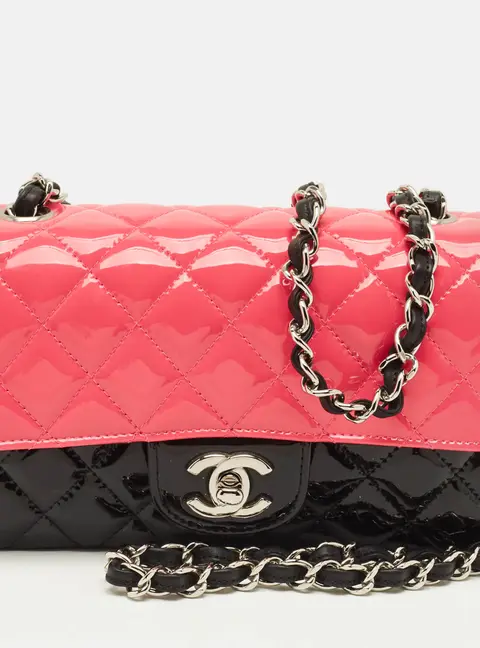 Chanel Classic Single Flap Mini Black/Pink Quilted Patent Leather Bag