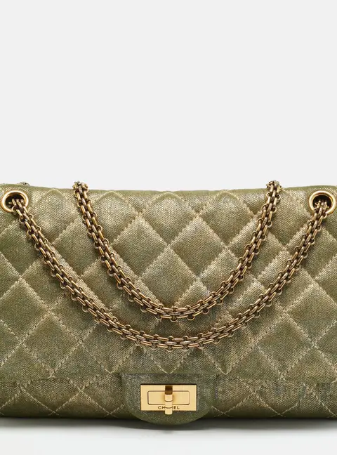 Chanel Reissue 2.55 227 Green/Gold Shimmering Quilted Denim Flap Bag