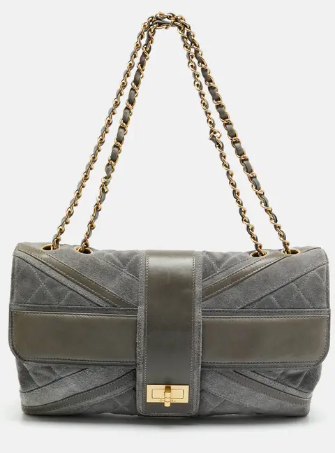 Chanel Union Jack Reissue Grey Quilted Leather and Suede Flap Bag
