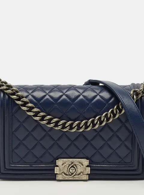 Chanel Boy Medium Dark Blue Quilted Leather Flap Bag