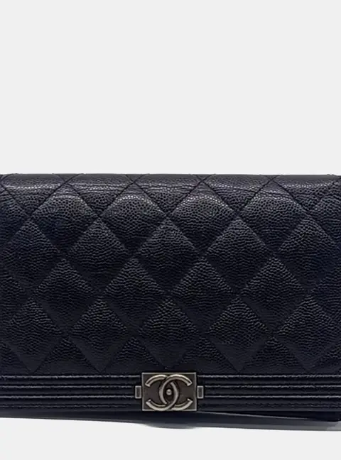 Chanel Boy Long Flap Wallet Black Caviar Leather Bag