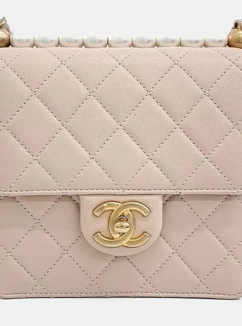 Chanel Chic Pearls Small Beige Lambskin Leather Flap Bag