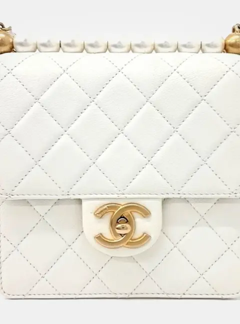 Chanel Small Chic Pearls White Lambskin Leather Shoulder Bag