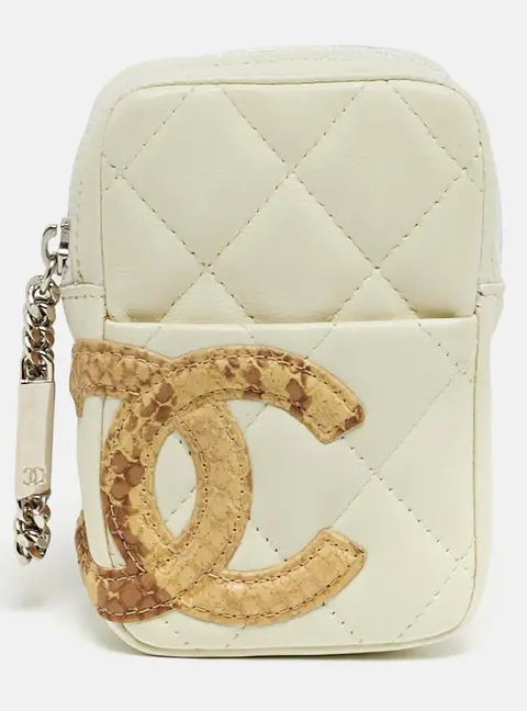 Chanel Cambon Ligne Off White Quilted Leather Coin Purse