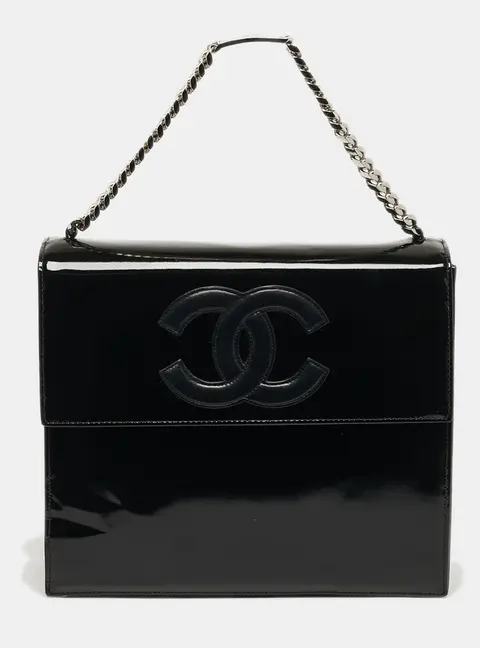 Chanel CC Black Patent and Leather Chain Top Handle Bag
