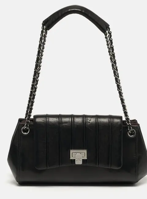 Chanel Accordion Black Vertical Quilted Leather Flap Bag